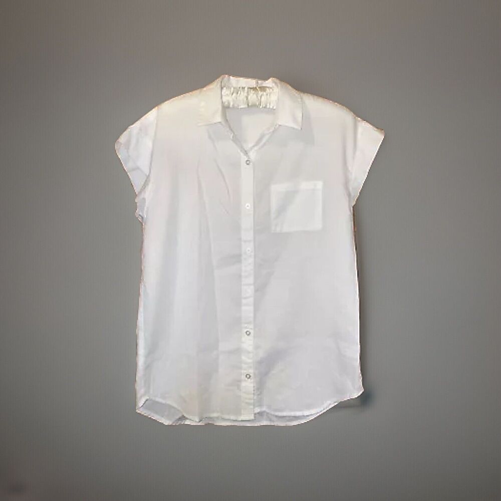 Riders by Lee Easy Care White Cap Sleeve Button Up Collared Blouse Top Shirt S